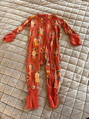 Little Sleepies Rust Orange Turkey Thanksgiving Zippy